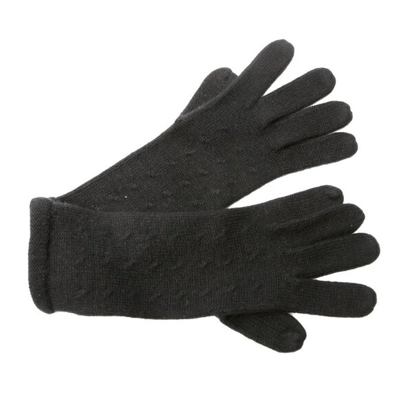 Ricki's Winter Acrylic Knit Gloves Rolled Hem Mid Arm Dotted Black NEW - Picture 1 of 6